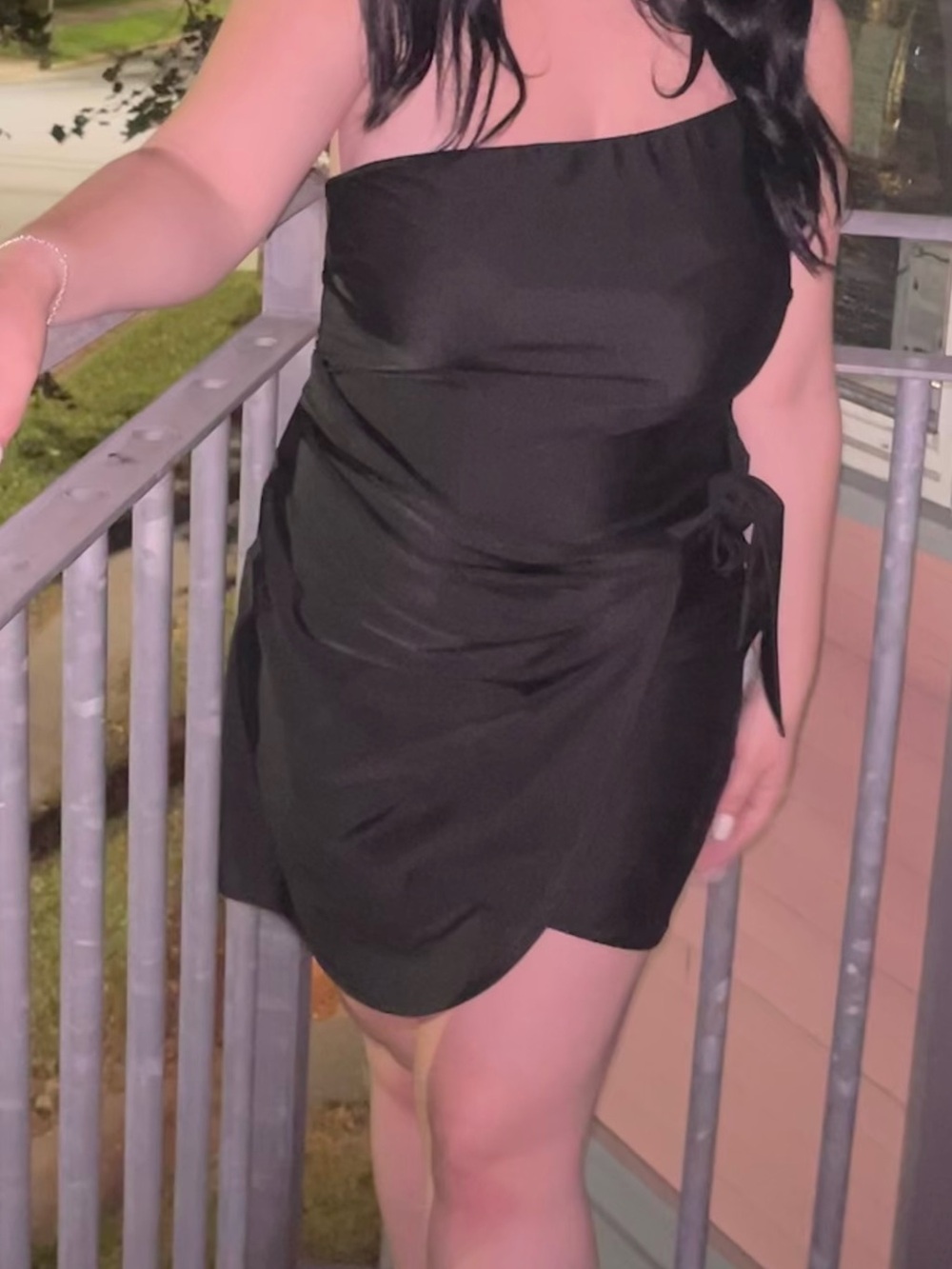 Eclipse One-Shoulder Black Slip Dress